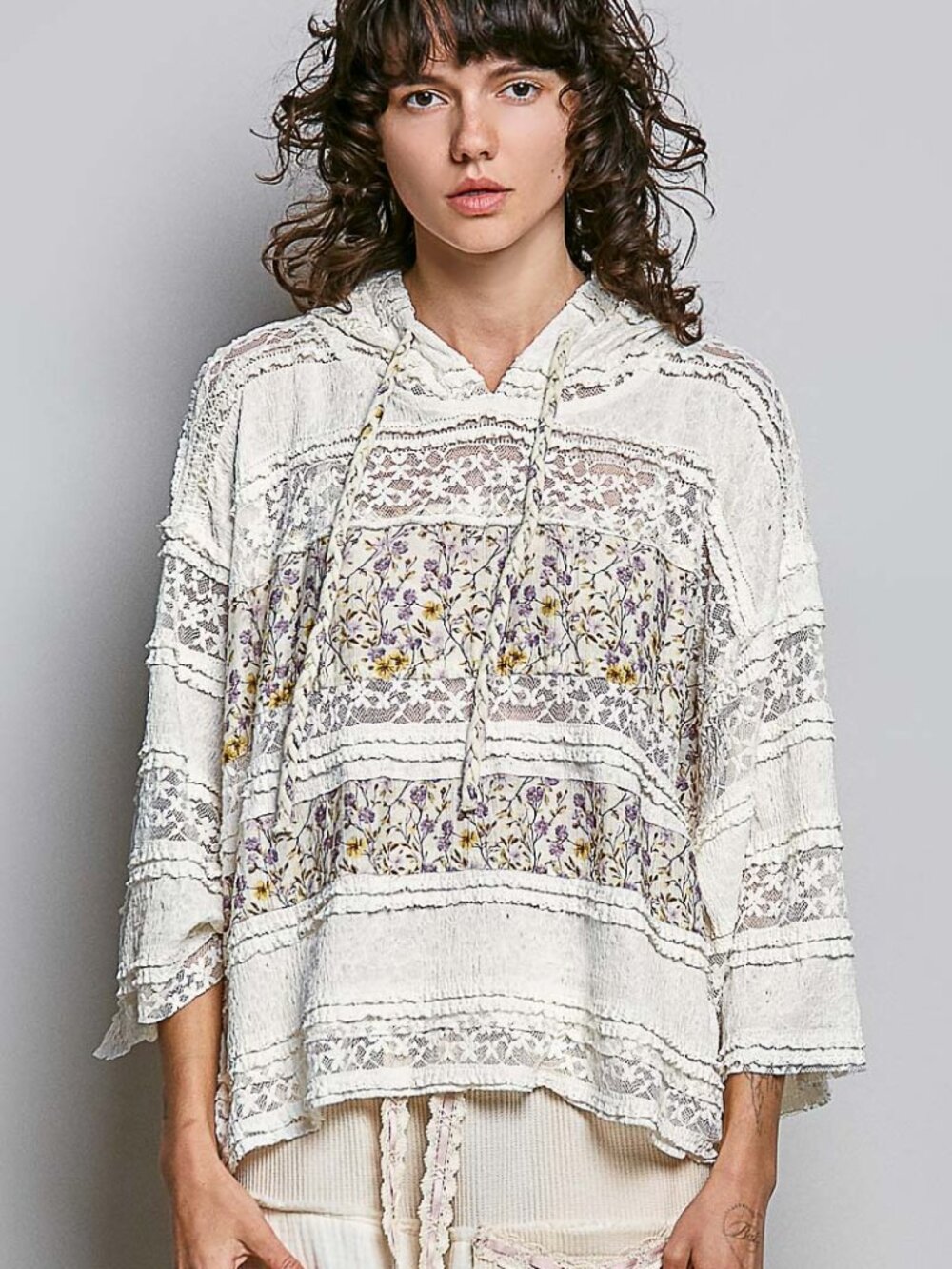 POL LACE AND FLORAL HOODIE